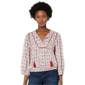 NWT Lucky Brand Boho Floral Peasant Burgundy Cream Blouse S